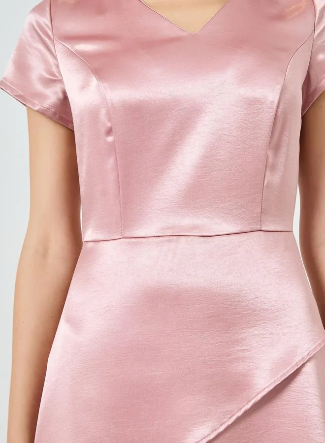 Styli  Women Pink Satin Layered Maxi Dress for Women | Best Price UAE